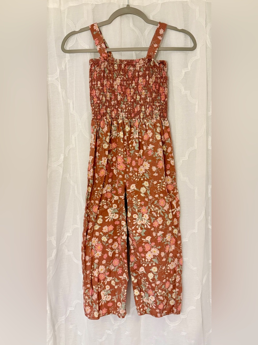 OshKosh Girls 8 Rust Floral Smocked Wide Leg Jumpsuit